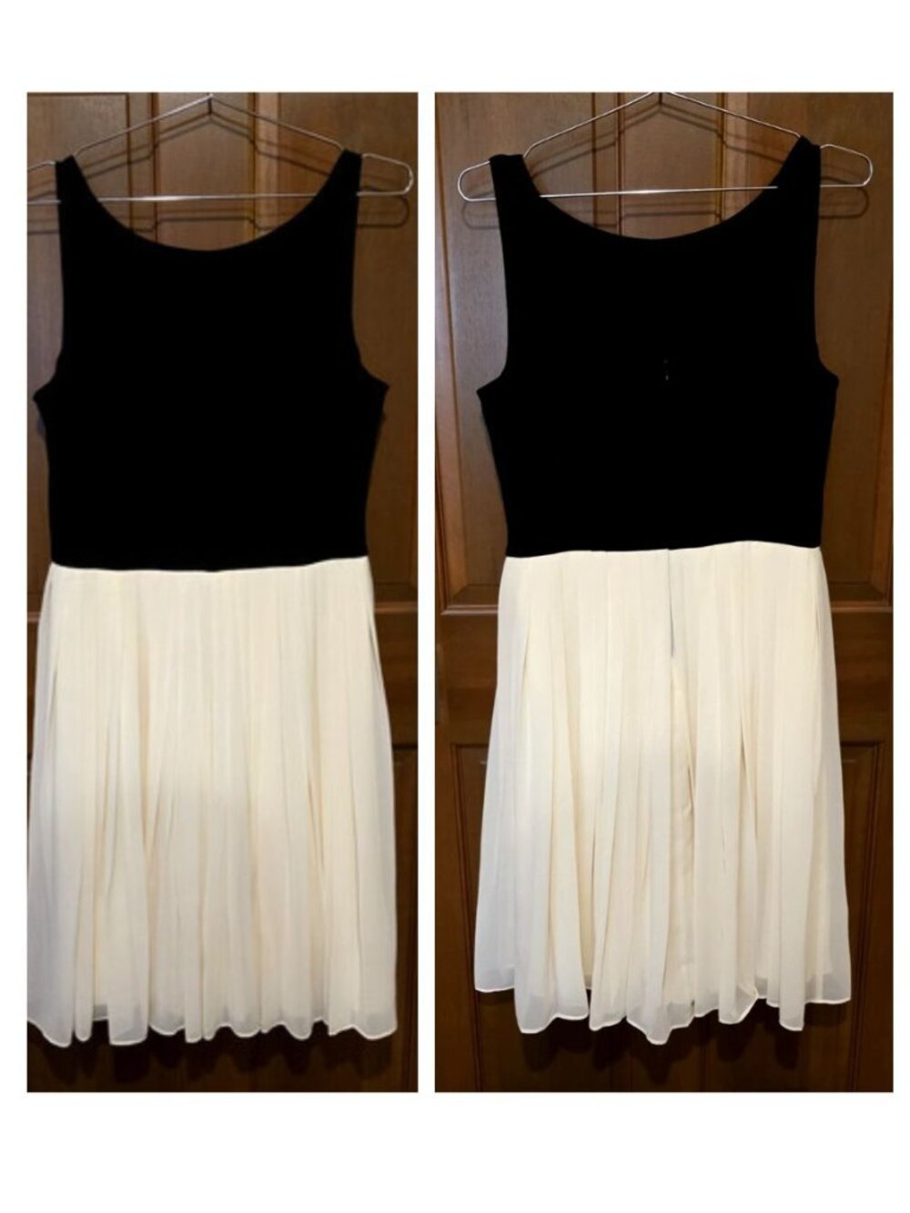 Talbots Two-Tone Black and Cream LINED Sleeveless Dress SZ 10 WOOL TOP